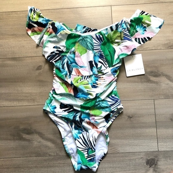La Blanca Floral Off Shoulder One Piece Swimsuit 6 - Picture 3 of 16